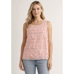 Talbots Petites Pink Ruffle Layered Sleeveless Blouse Lined Textures Top Size 6P